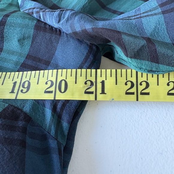 Madewell Silk Size 10 Blue Green Tartan Plaid Ruffle Flounce Hem Sheer Sleeves - Picture 14 of 15